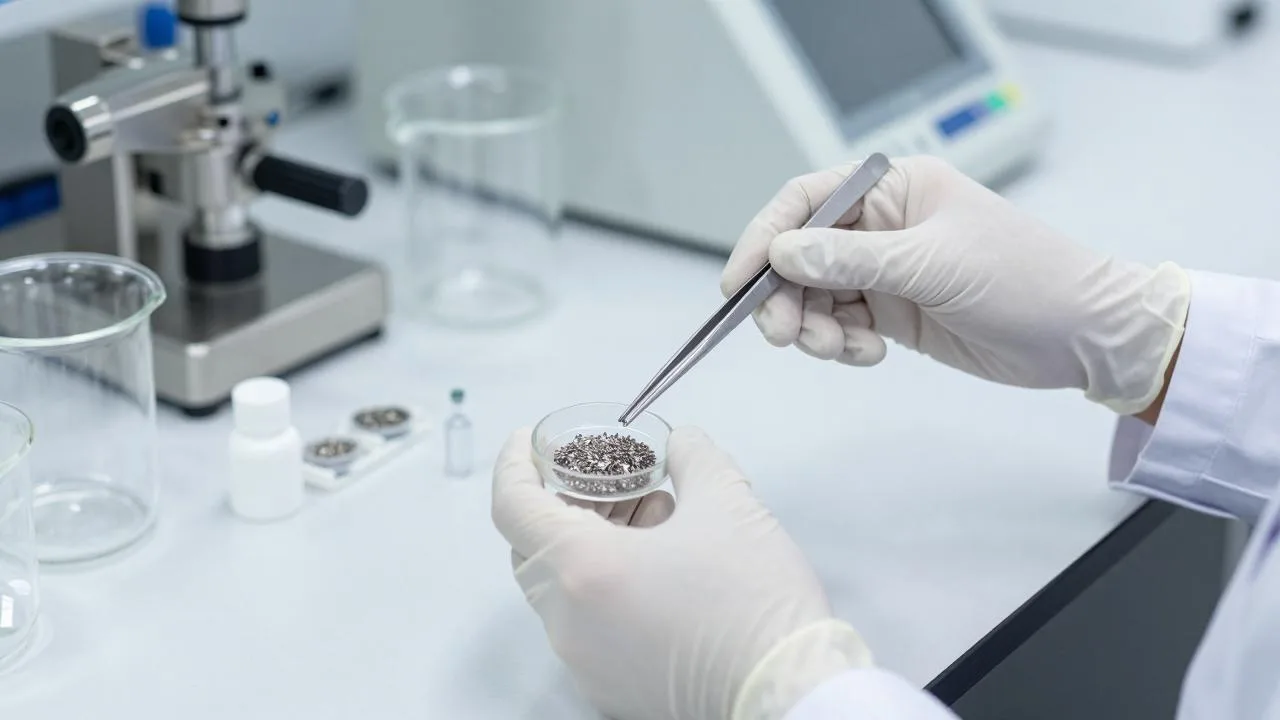 Sample preparation in the in-house lab of a recycling company.