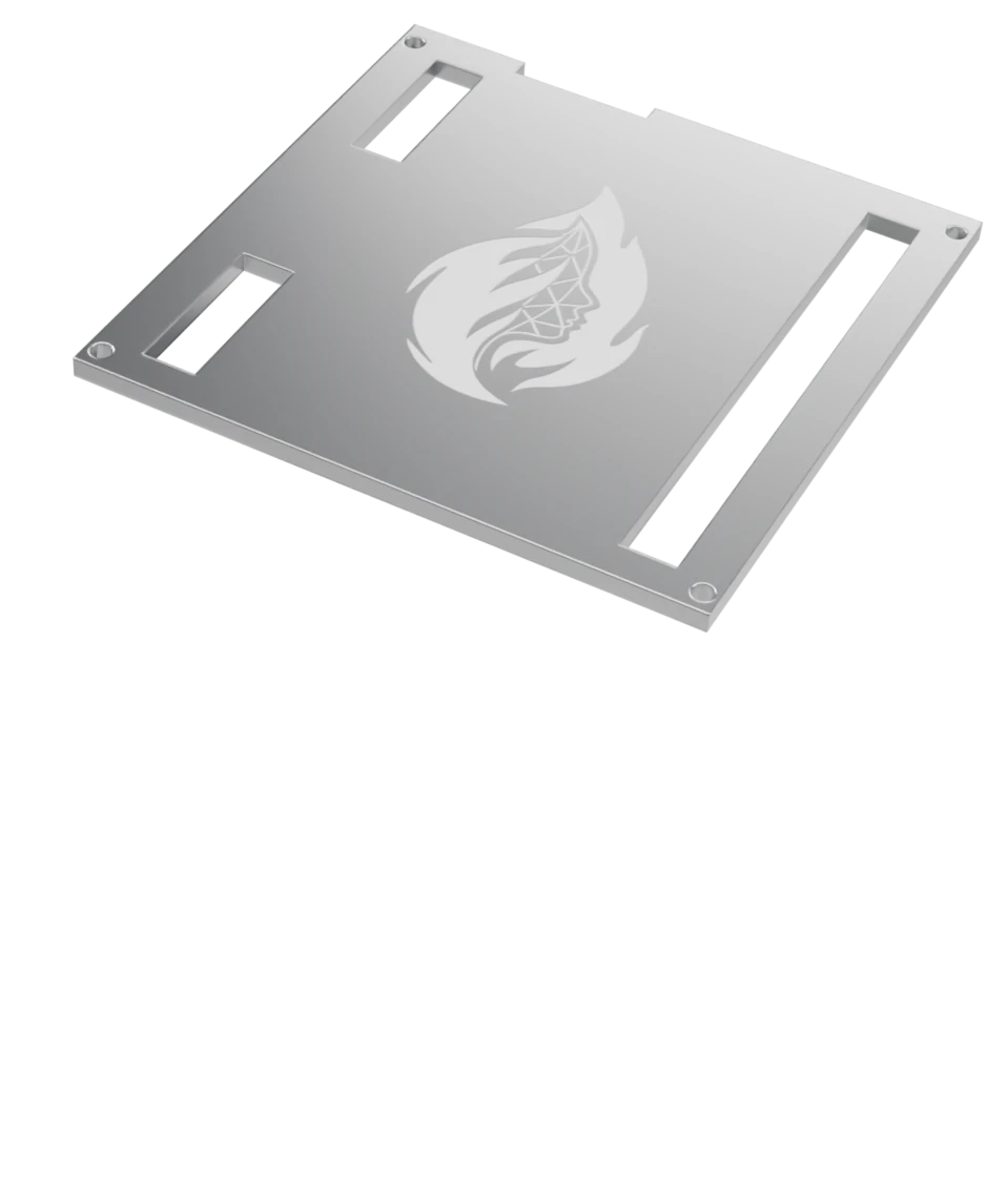 MINERVA Node von IGNAITE: Der Aluminiumdeckel mit großem gelasertem IGNAITE-Logo hebt sich vom Gehäuse und gibt den Blick auf die eigene Platine mit dem STM32N6 frei.