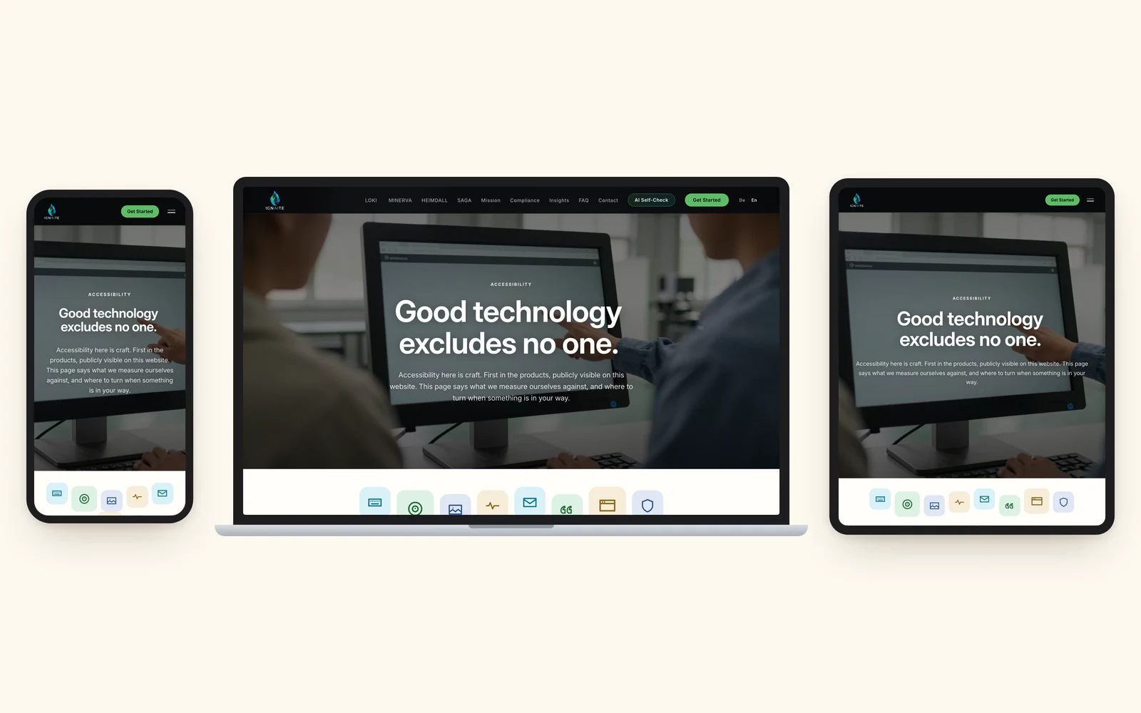 The same ignaite page on phone, laptop and tablet side by side